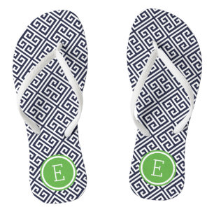 Marinemonogram en Groen Grieks sleutelmonogram Teenslippers