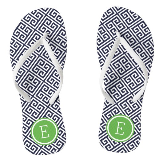 Marinemonogram en Groen Grieks sleutelmonogram Teenslippers (Voetbed)
