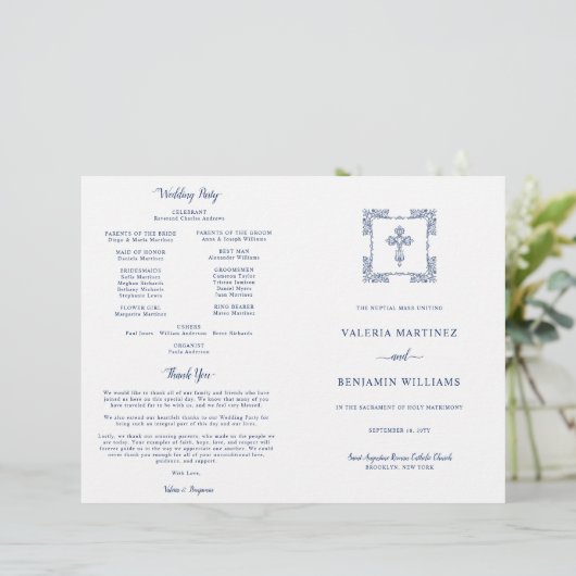  marineprogramma voor de blauwe katholieke bruilof (Staand voorkant)