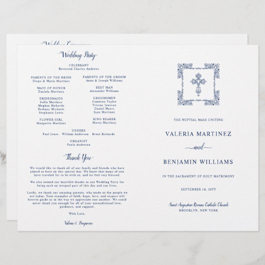  marineprogramma voor de blauwe katholieke bruilof (Voorkant / Achterkant)