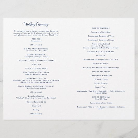  marineprogramma voor de blauwe katholieke bruilof (Achterkant)