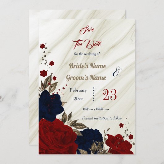 marinerode bloemen bronzen bladeren boanaal save the date (Voorkant / Achterkant)