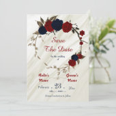 marinerode bloemen bronzen bladeren florale adem save the date (Staand voorkant)
