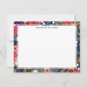 Marineroze Oranje Boho Floral Border met naam Notitiekaartje (Voorkant)