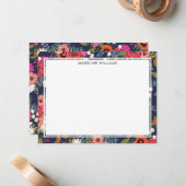 Marineroze Oranje Boho Floral Border met naam Notitiekaartje (Voorkant / Achterkant in situ)