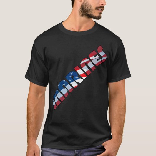 MARINES IN Waving American Flag Font T-shirt (Voorkant)