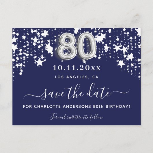 marinesblauwe sterren van het 80e verjaardagsfeest aankondigingskaart (Voorkant)