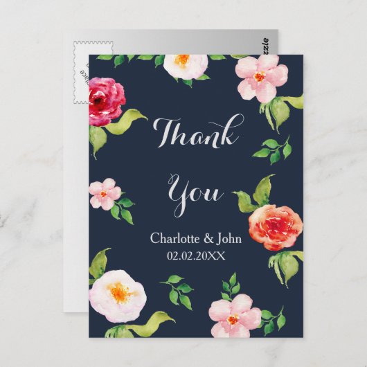 marinesbloemen bruiloft met waterverf briefkaart (Voorkant / Achterkant)