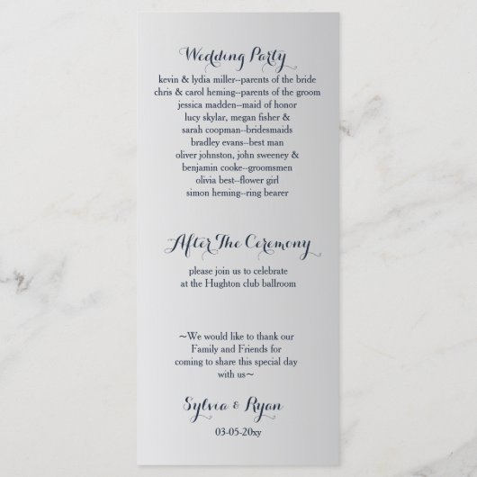 marinesbloemen bruiloft met waterverf programmakaart (Achterkant)