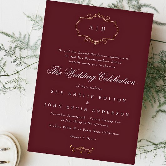 marineschandaal romantisch klassieke monogram brui folie uitnodiging