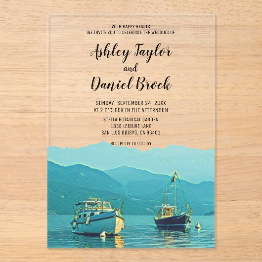 marineschepen kustbestemming bruiloft acryl uitnodigingen (Voorkant)