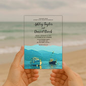 marineschepen kustbestemming bruiloft acryl uitnodigingen