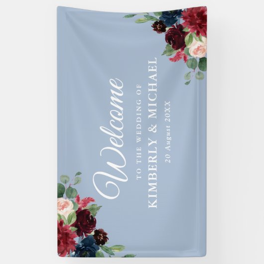 marineschoen en bloesse bruinblauwe bruiloft spandoek (Verticaal)