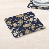  marineschok blauw faux goudbloem kartonnen onderzetters (Schuin)