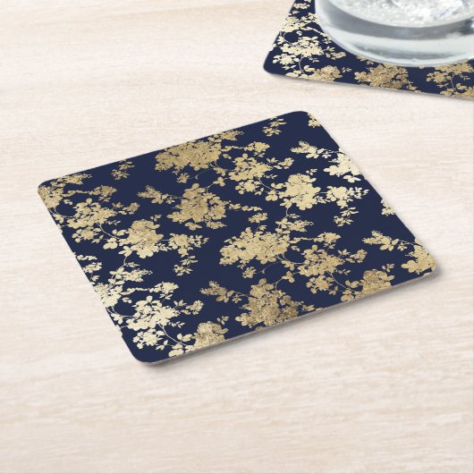  marineschok blauw faux goudbloem kartonnen onderzetters (Schuin)