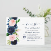 marineschok en bloesse viool onthullen uitnodiging (Staand voorkant)