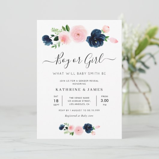 marineschok en bloesse viool onthullen uitnodiging (Staand voorkant)