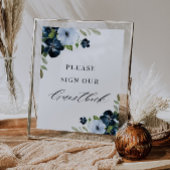 marineschok en lichtblauw guestbook trouwbord poster