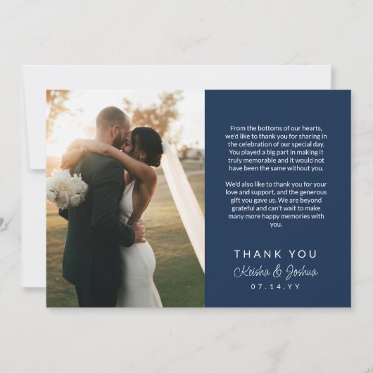 Marineschrift gedrukt bericht bruiloft dank u bedankkaart (Voorkant)