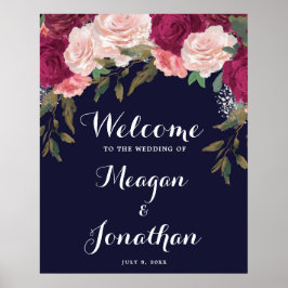 marineschrift rozen floral bruiloft welkomstbord poster