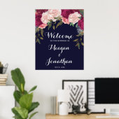 marineschrift rozen floral bruiloft welkomstbord poster (Thuiskantoor)