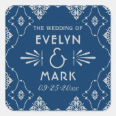marineserie Silver Art Deco Wedding Monogram Vierkante Sticker (Voorkant)