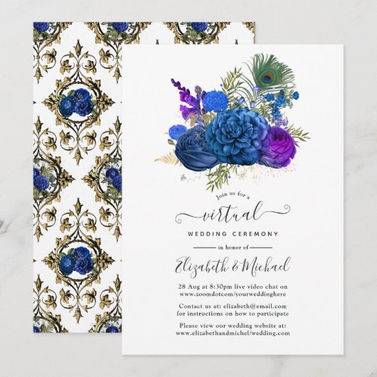 marineslag en gouden pacock - virtuele bruiloft kaart (Voorkant / Achterkant)