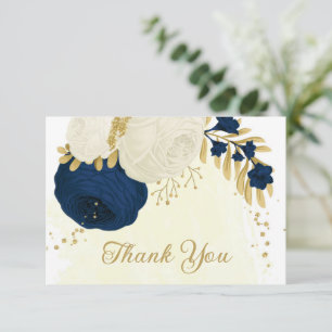 marineslag en witte bloemen gouden botanische brui bedankkaart