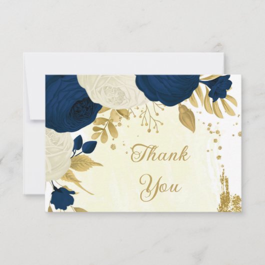 marineslag en witte bloemen gouden botanische brui bedankkaart (Voorkant)