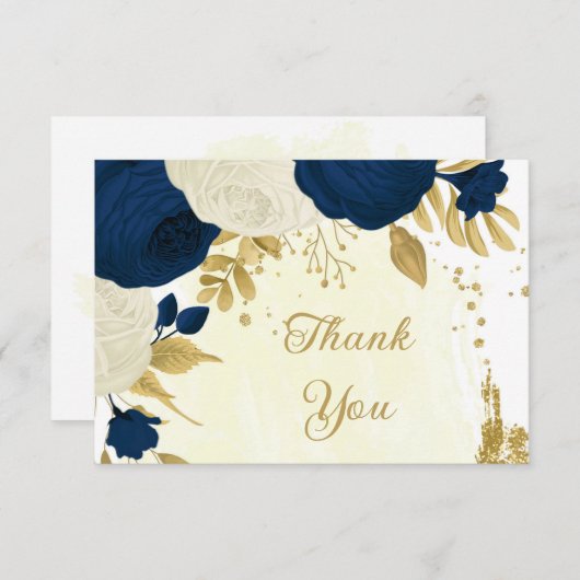 marineslag en witte bloemen gouden botanische brui bedankkaart (Voorkant / Achterkant)