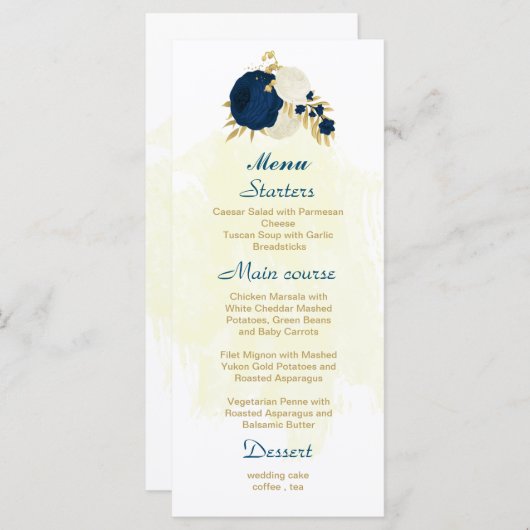 marineslag en witte bloemen gouden botanische brui menu (Voorkant / Achterkant)