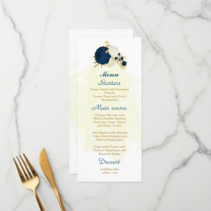 marineslag en witte bloemen gouden botanische brui menu