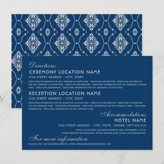  marineslag Silver Art Deco Wedding Information Informatiekaartje (Voorkant / Achterkant)