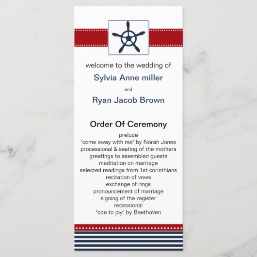 marineslappen, roer, nautische trouwprogramma's programmakaart (Voorkant)