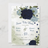 marinesolfvis en stoffige blauwe bloemen groene bl save the date (Voorkant)