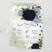 marinesolfvis en stoffige blauwe bloemen groene bl save the date (Voorkant / Achterkant)