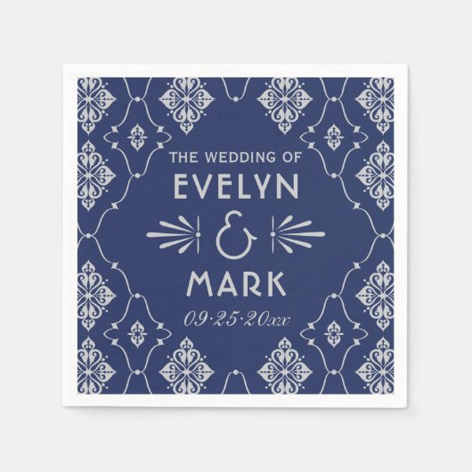 marinesologram blauw art deco bruilding servetten (Voorkant)