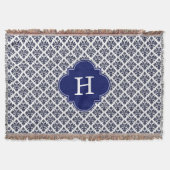  marinesonblauw wit Damask #3 marinemonogram Deken (Voorkant)