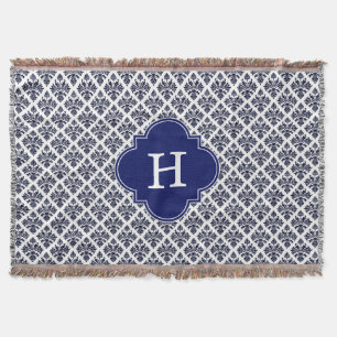 marinesonblauw wit Damask #3 marinemonogram Deken