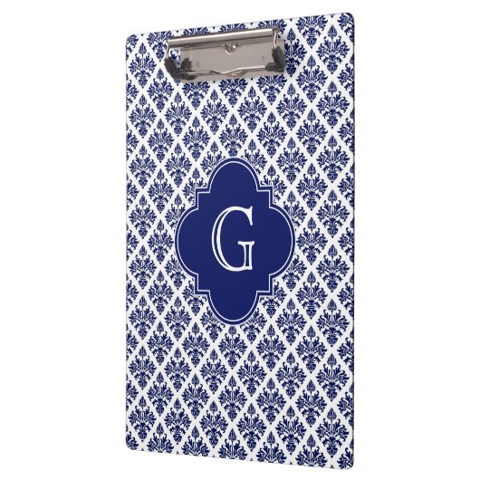  marinesonblauw wit Damask #3 marinemonogram Klembord (Links)