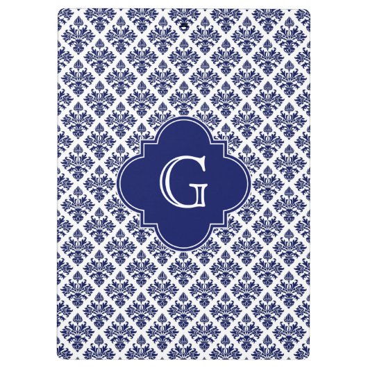  marinesonblauw wit Damask #3 marinemonogram Klembord (Achterkant)