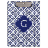  marinesonblauw wit Damask #3 marinemonogram Klembord (Voorkant)