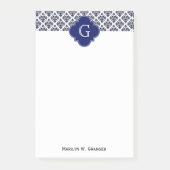  marinesonblauw wit Damask #3 marinemonogram Post-it® Notes (Voorkant)