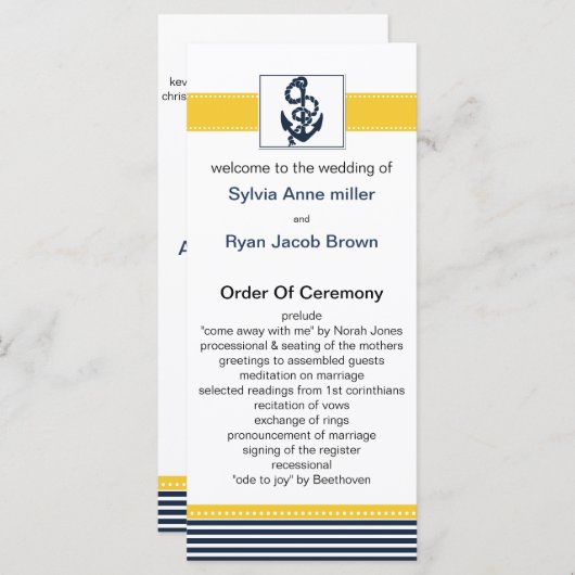 marinestrepen, anker- en nautische trouwprogramma' programmakaart (Voorkant / Achterkant)