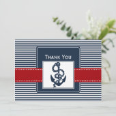 marinestrepen, anker, nautische bruiloft Dank u Bedankkaart (Staand voorkant)