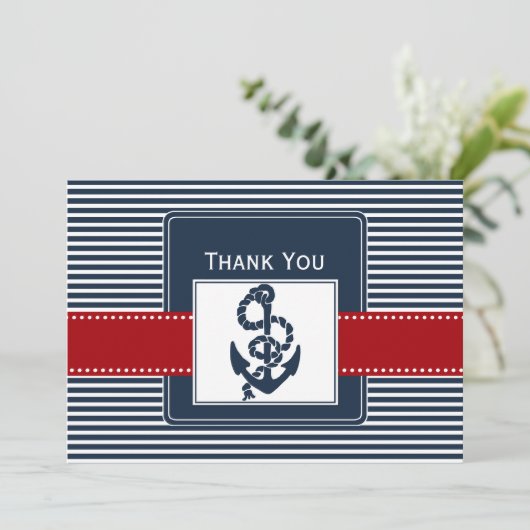 marinestrepen, anker, nautische bruiloft Dank u Bedankkaart (Staand voorkant)