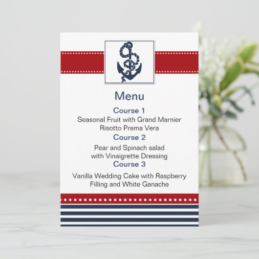 Marinestrepen, anker, nautische menukaarten menu (Staand voorkant)