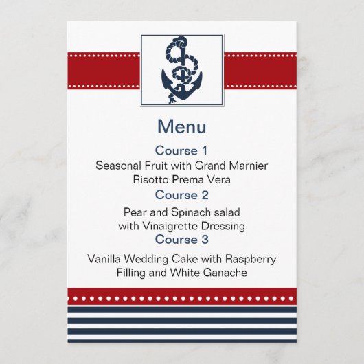 Marinestrepen, anker, nautische menukaarten menu (Voorkant)