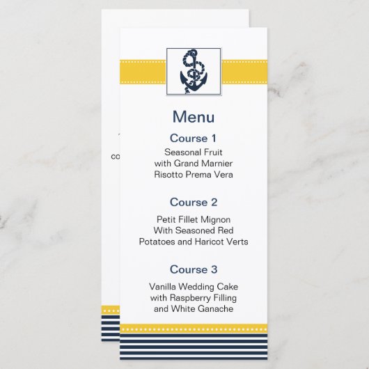 Marinestrepen, anker, nautische menukaarten menu (Voorkant / Achterkant)