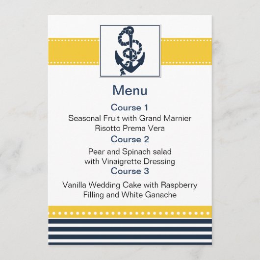 Marinestrepen, anker, nautische menukaarten menu (Voorkant)